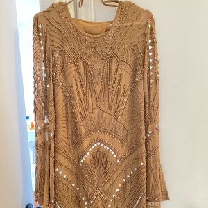 Fully beaded open back mini dress